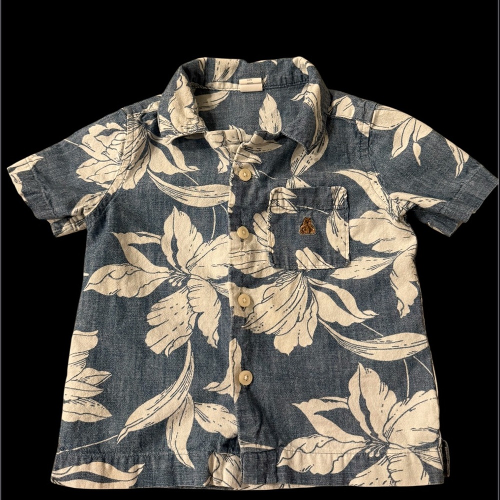 GAP Blue and Cream Floral Kids Button Down Shirt